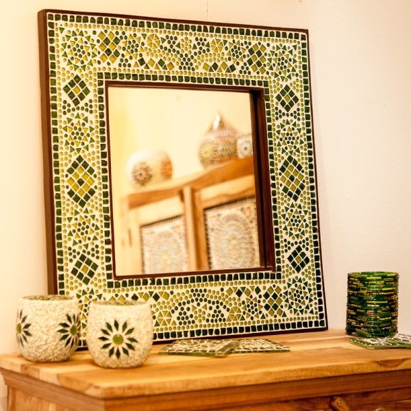 Alarmerend aardolie taal Oosterse spiegel groen met mozaïek frame