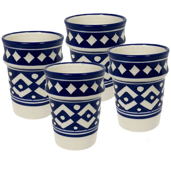 Tact Aanpassing neef Marokkaanse keramiek bekers blauw-wit set 4 st.