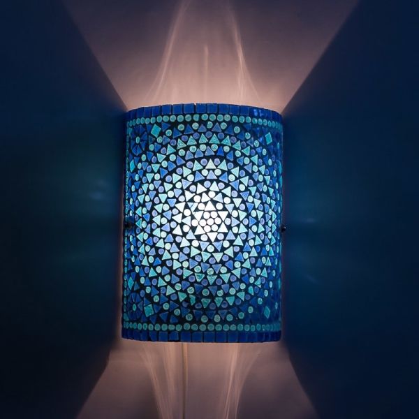thuis analogie Meetbaar oosterse wandlamp mozaïek – cilinder model blauw