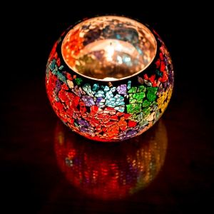 Mediteraanse waxinehouder crackled glass - bol multi-colour