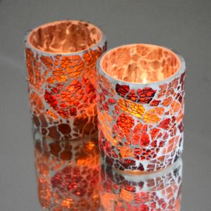 Gebroken glas waxinehouder cilinder - Rood / Oranje - crackled glas