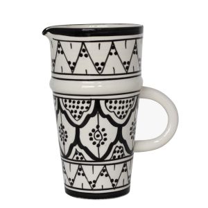 Marokkaanse aardewerk kan/karaf Zwart-wit 15cm