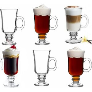 Irish Coffee – Koffieglazen – Macchiato glazen op voet met handvat - Set van 6 - 240 ml