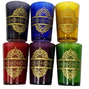 Gekleurde Marokkaanse Theeglazen met gouden versiering