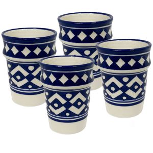 Marokkaanse keramiek bekers blauw-wit set 4 st.