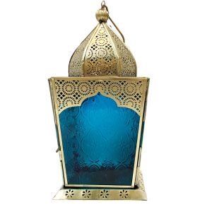 Marokkaanse goudkleurige lantaarn-blauwe glas