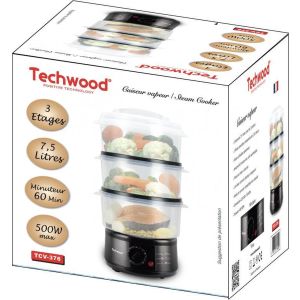 Techwood TCV376 - Stoomkoker - 3 Stapelbare Stoomschalen - 7.5 liter